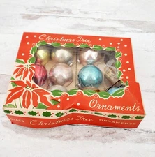 Vintage Japan Miniature 1.5" Mercury Glass Feather Tree Christmas Ornaments (10)