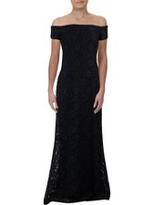 Lauren Ralph Lauren Navy Luiana Lace Overlay Evening Gown Off The Shoulder 2