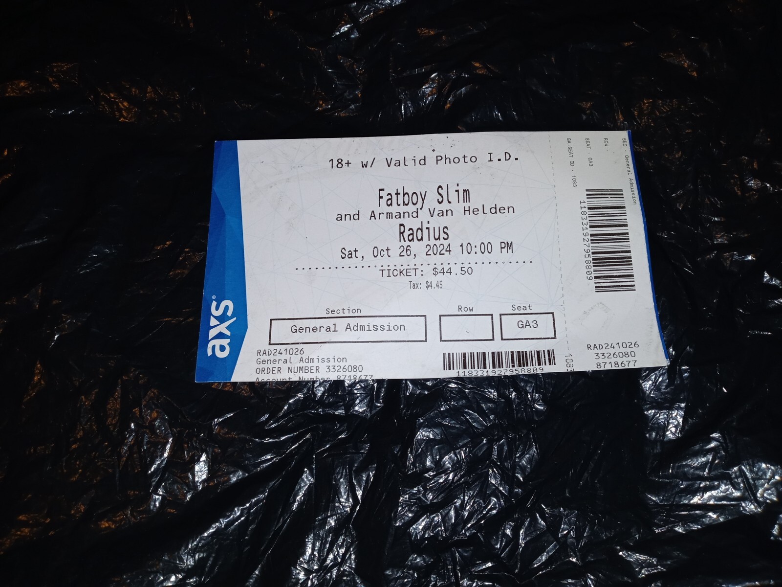 FATBOY SLIM & Armand Van Helden Chicago 9/27/2024 Concert Full RaRe Ticket #2