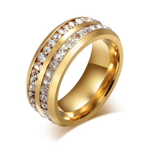 Anillo de boda para mujer Double Rowes AAA CZ correa de compromiso de acero inoxidable talla 5-12 - Imagen 6 de 13