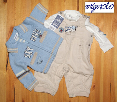 Baby Winteranzug 3tlg. Strickjacke+Strickjacke+Latzhose MIGNOLO 3/6 Monate