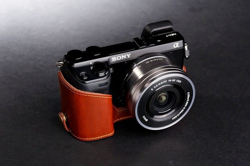Genuine real Leather Half Camera Case bag cover for Sony NEX7 NEX-7 Bottom Open - Picture 6 of 8