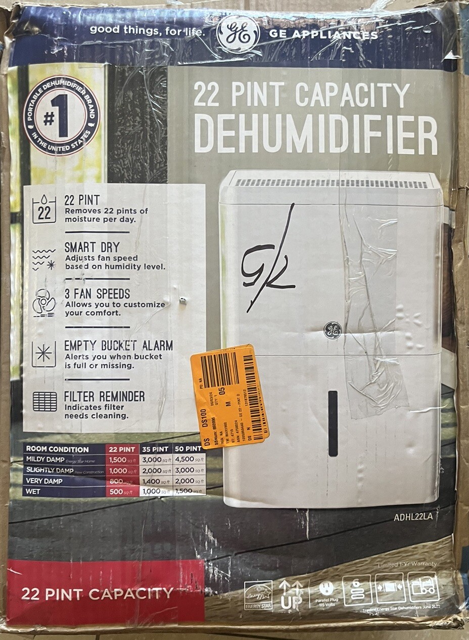 GE 22 Pint ADHL22LA Portable Dehumidifier With Smart Dry for