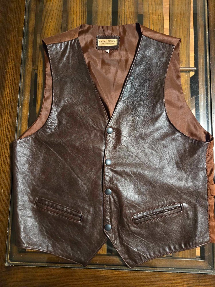 Vintage Real Leather Vest made in England - Western Leather Vest 