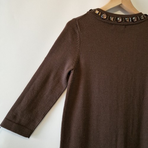 Boden Size 10r Chocolate Brown Wool Blend Midi Jumper Dress With Diamonte Collar - Picture 2 of 11