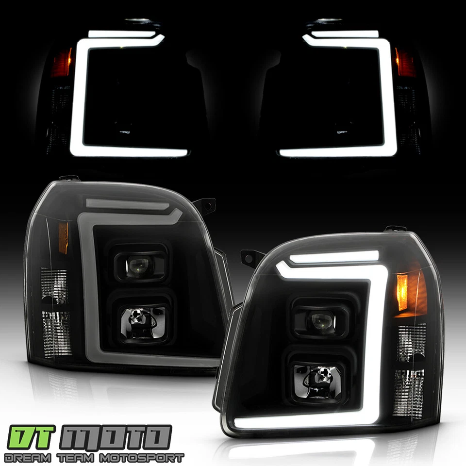 For 2007-2013 GMC Yukon Black Smoked LED Tube Projector Headlights Headlamps Set - Imagem 2 de 4