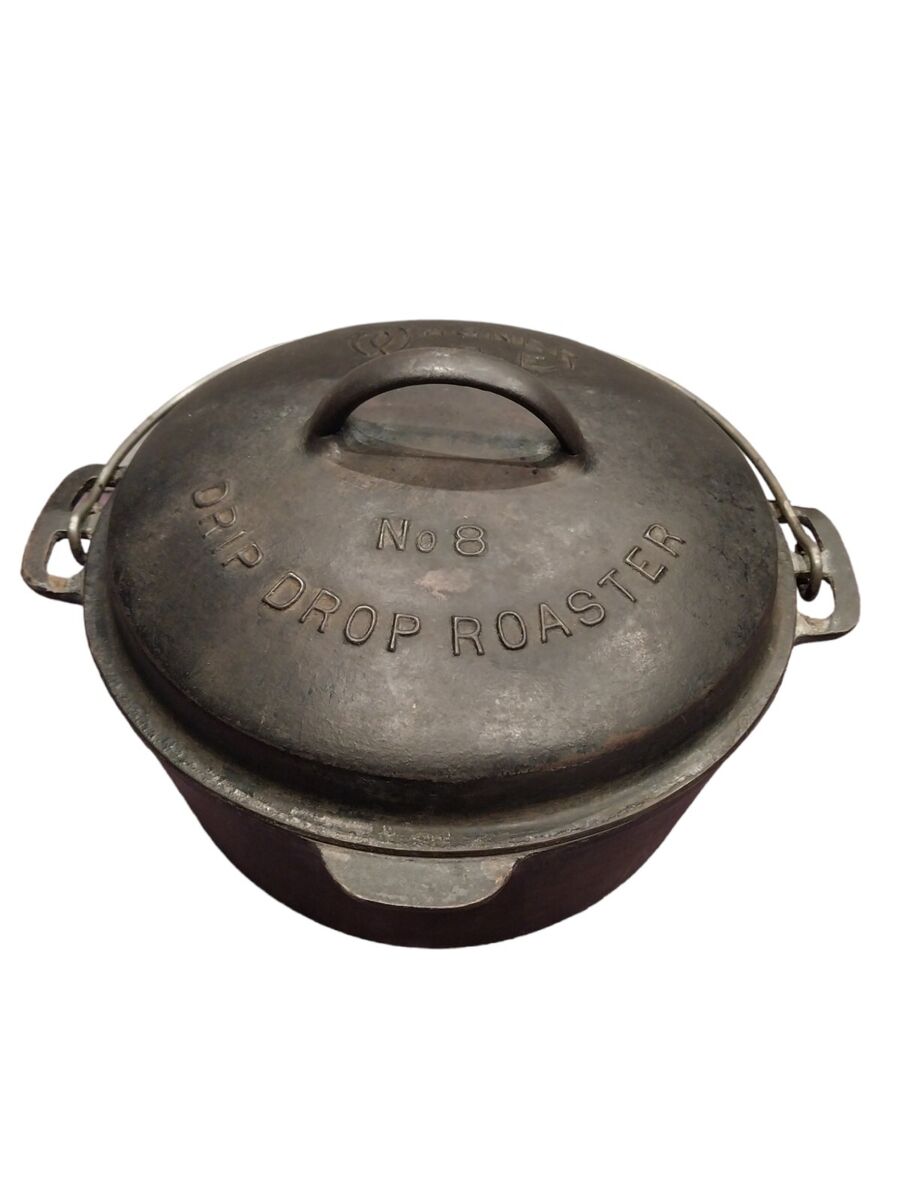 Wagner Ware Sidney O #8 Cast Iron Drip Drop Round Roaster w Wagner Ware Sidney O #8 Cast Iron Drip Drop Round Roaster w