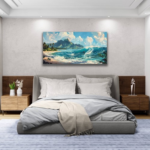 Surfing Art Print, Hawaii Beach Surfer, Surfing Painting, Large Waves Ocean Art - Picture 5 of 10