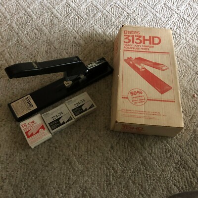 Bates 313HD Stapler Heavy Duty 100 Sheet Original Box Instructions Vintage USA