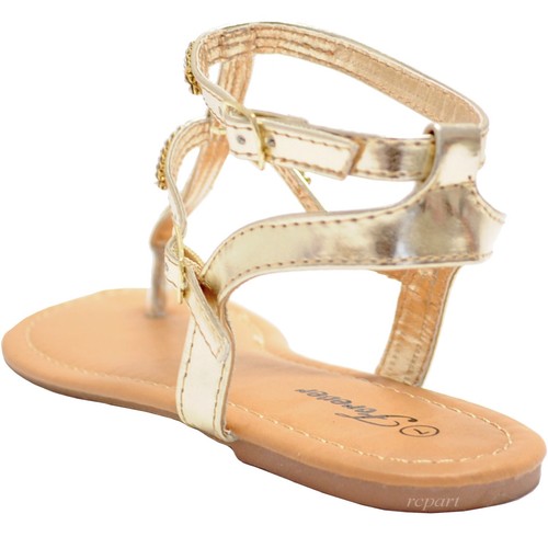 New women's shoes open toe t strap sandals rhinestones casual party gold summer - Picture 4 of 12