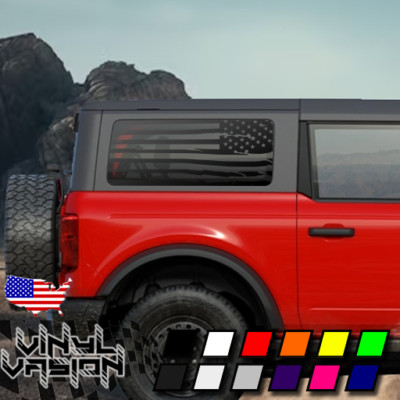 2x Distressed Flag Side Window Decal for Ford Bronco Full Size 2 Door 2021-2024
