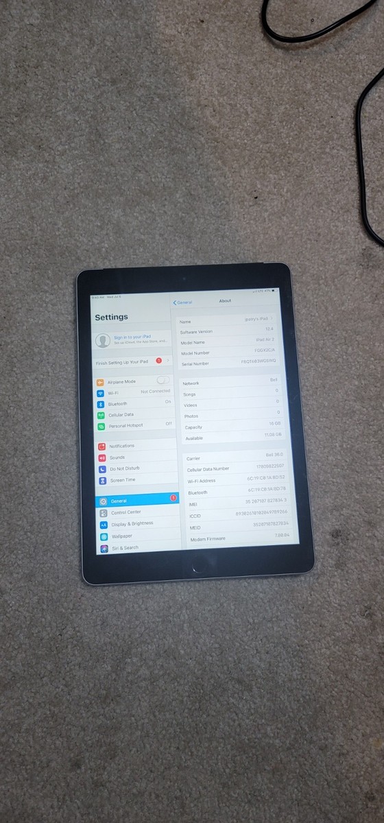 Apple iPad Air 2 A1567 16GB, Wi-Fi Cellular (Unlocked), 9.7 Apple iPad Air 2 A1567 16GB, Wi-Fi Cellular (Unlocked), 9.7