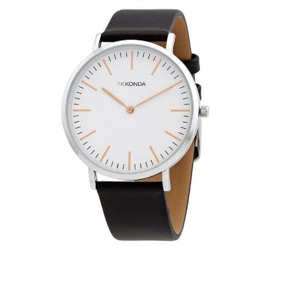Sekonda Watch 1342 Mens Black Leather Strap RRP £39.99