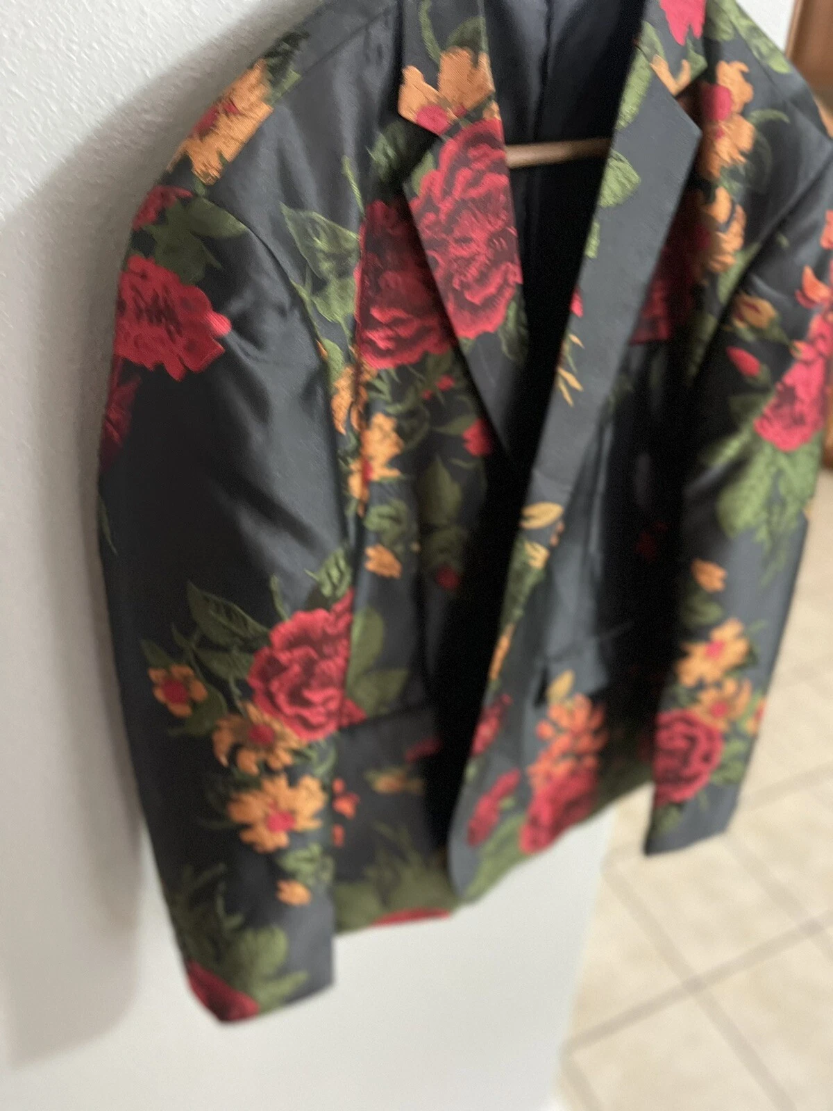 Mens Black Floral Prom Floral Jacket Blazer 2x Prom Homecoming Wedding Sweet 16