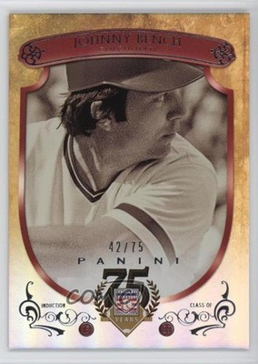 2014 Panini Hall of Fame Red Shield /75 Johnny Bench #65 HOF Shield 0b3