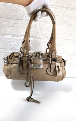 Chloe Mini Paddington Taupe Beige Leather Silver Padlock, Key Handbag Vintage