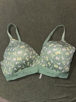 PINK VICTORIA SECRET WEAR EVERY WHERE 38D LIGHTLY LINED WIRELESS BRA FLOWERS