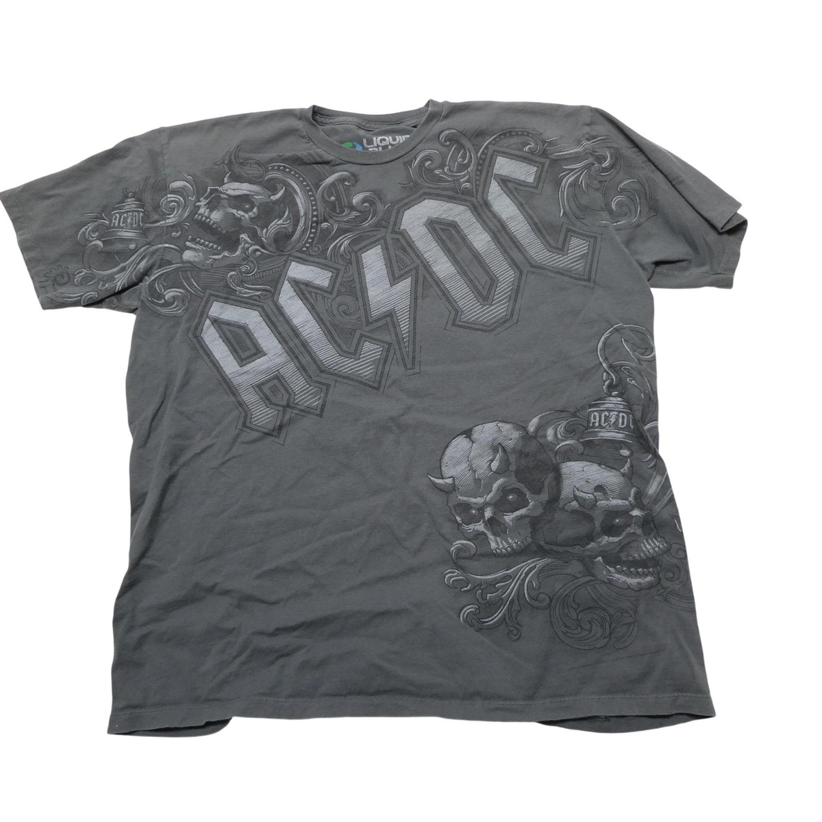 バンド Tシャツ AC/DC Shirt Mens XL Gray Liquid Blue Skull Logo Graphic Band Tee