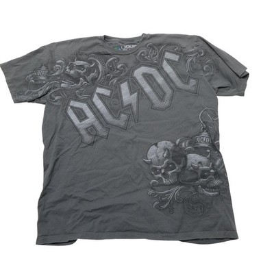 AC/DC グラフィックTシャツ ダークグレー AC/DC Shirt Mens XL Gray Liquid Blue Skull Logo Graphic Band Tee