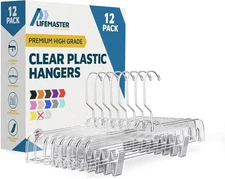 Clear Plastic Hangers 12 Pieces 14" NoSlip Closet Organize 360° Hook Clips Clear