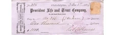 1876 Provident Life & Trust Check Philadelphia PA Banking History Document