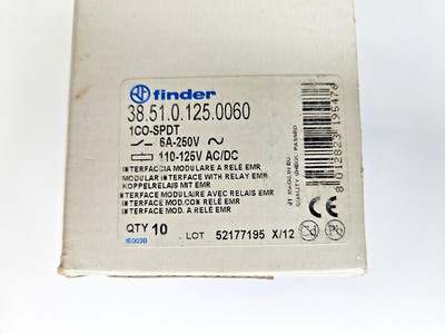 Finder 38.51.0.125.0060 1CO-SPDT Relay  1 Open Box of 10 Total Unused Relays