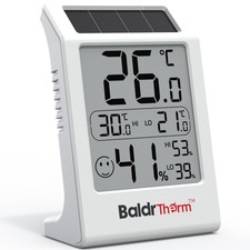 Solar-Powered Indoor Room Thermometer and Humidity Meter with Large 3.2" Display