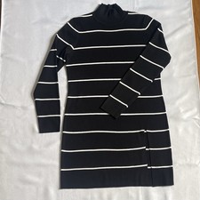 Cable & Gauge Black White Striped Knit Sweater Dress Mock Neck Long Sleeve M