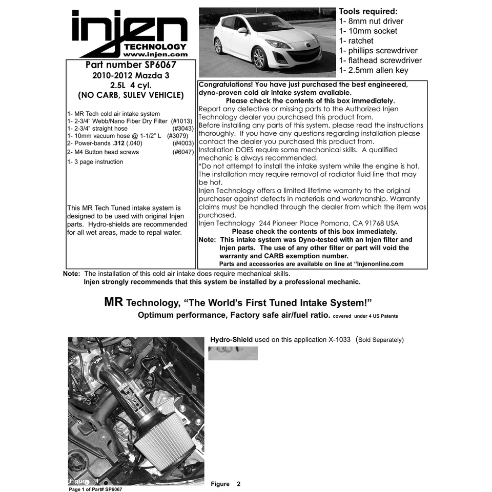Injen SP6067BLK negro aluminio corto Ram admisión de aire frío para Mazda 3 2.5 2010-12 Foto 4 de 4