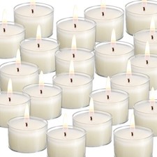 100 Pack Unscented Ivory Clear Cup Tea Light Candles for Dinner Wedding Party...