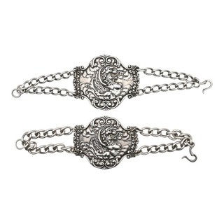 2 ANTIQUE GRIFFIN DRAGON REPOUSEE DOUBLE CHAIN LINK BRACELET LOT STERLING SILVER