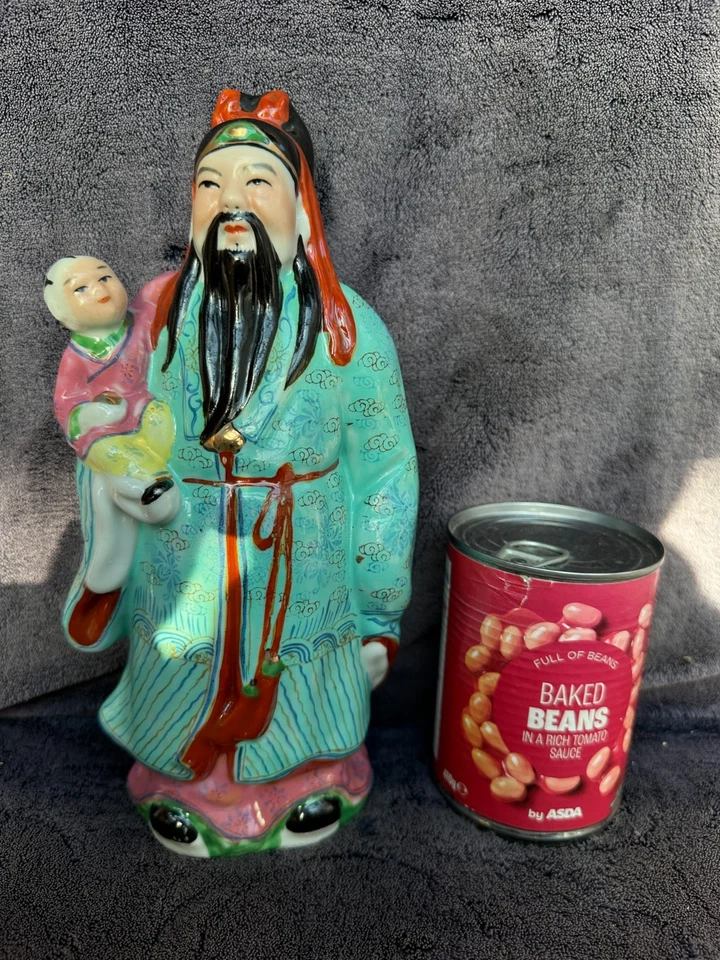 Large 10" 25cm Vintage Chinese Porcelain Holy Spirit Man & Baby Buddha Figurine - Image 2 of 4