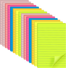  15 Pads Lined Sticky Notes 4X6 in Post, 7 Bright Colors with Lines Self-Stick