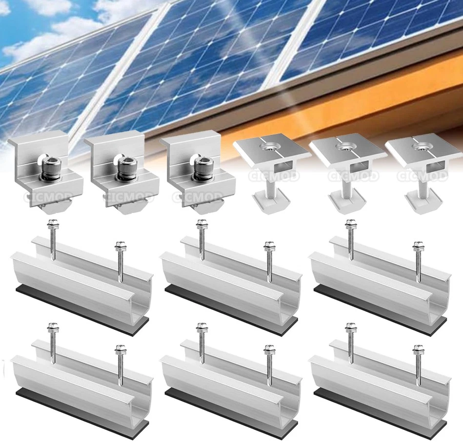 Solar Panel Roof Mounting Rails Bracket Kit Aluminum for 1-4Pcs Solar Panels Set