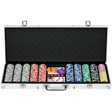 SPORTNOW 500-Piece Poker Chips Set w/ Mat, Aluminium Case, Two Decks of Cards