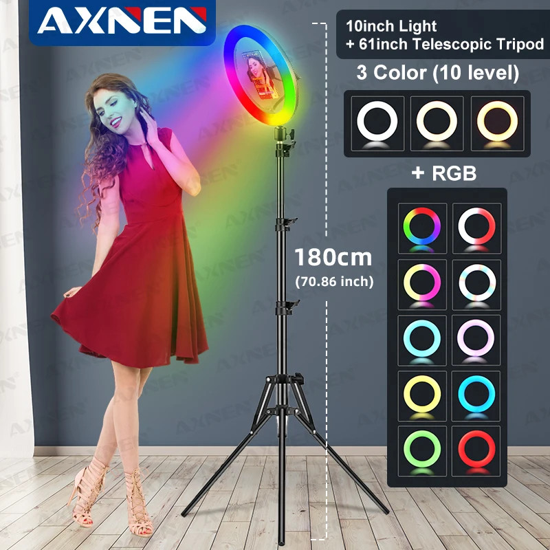 Anneau Lumineux LED 26cm RGB avec Support Téléphone et Trépied pour Vidéo TikTok et Selfie