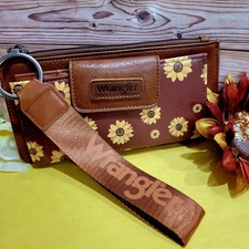 Wrangler Brown Sunflower Zip-Around RFID Blocking Leather Wallet