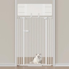 Extra-tall 71" Snagle Paw cat gate, acrylic panel, adjustable 30-40.6", white