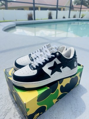 A Bathing Ape BAPE STA Black/White Low Top Lace-Up Sneaker Men New w/ Box