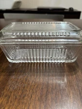 Vintage Ribbed Pressed Glass Butter Dish Clear Glass
