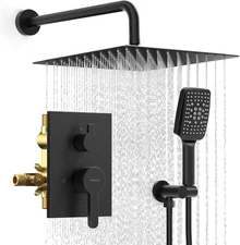Shower Faucet Set Wall Mounted head with Handheld 12 Inch, Matte Black