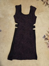 Black & Red Glitter Cut Out Tank Sleeve Mini Bodycon Dress size S Scoop Neck