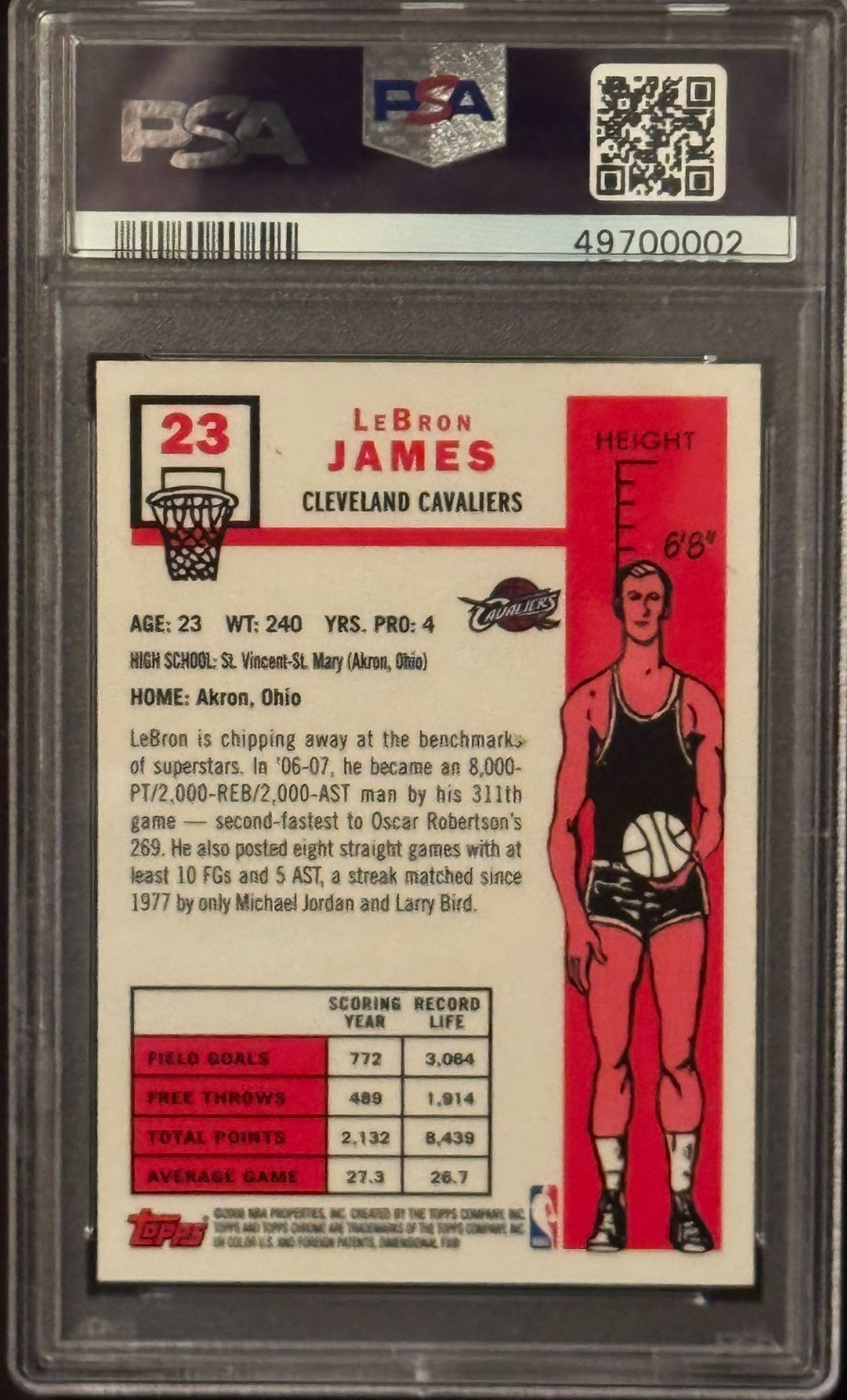 2007-08 LeBron James #23 Topps Chrome 1957-58 Variations PSA 8 NM-MT view 2