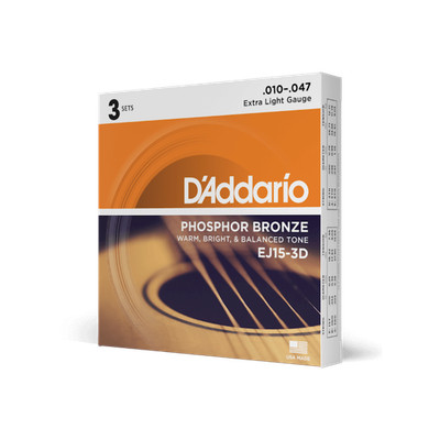 D'Addario EJ15 3-Pack Phosphor Bronze, X-Light 10-47 Acoustic Guitar Strings