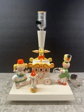 Vintage 1980 IRMI Wooden Nursery Lamp w/Night Light and Music Box- Circus Wagon