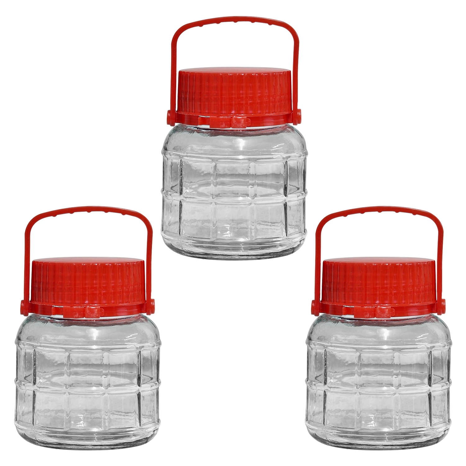 Glass Storage Jar 1L Food Pasta Rice Pickle Preserve Jar Airtight Lid Handle 3pc