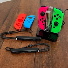 Nintendo Switch Joy Con Pair Red Blue w/ Straps Charger Dock Case Bundle