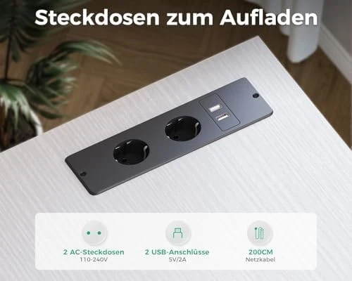 Eckschreibtisch Schreibtisch Büro L Form Schubladen, USB & Steckdose 140X70cm - Bild 3 von 4