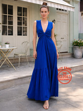 MANGO Blue Sleeveless V-Neck Maxi Dress NWT