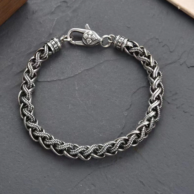 BOCAI S925 Sterling Silver Bracelets New Fashion the Great Wall Pattern  Multiple-ring O-chain Argentum Amulet Jewelry for Men